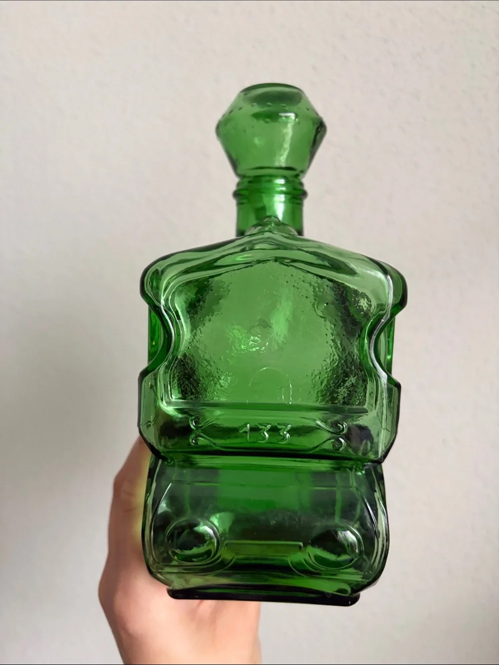 Brevettato Vintage Italian Green Steam Engine Glass Train Decanter Bottle